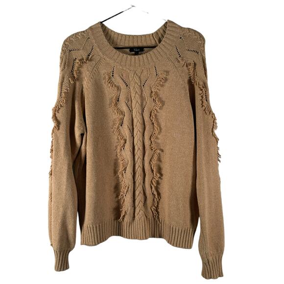 Rails Tan Francis Cable & Fringe Cotton Blend Sweater Pullover Warm Comfy Size L - Picture 2 of 6